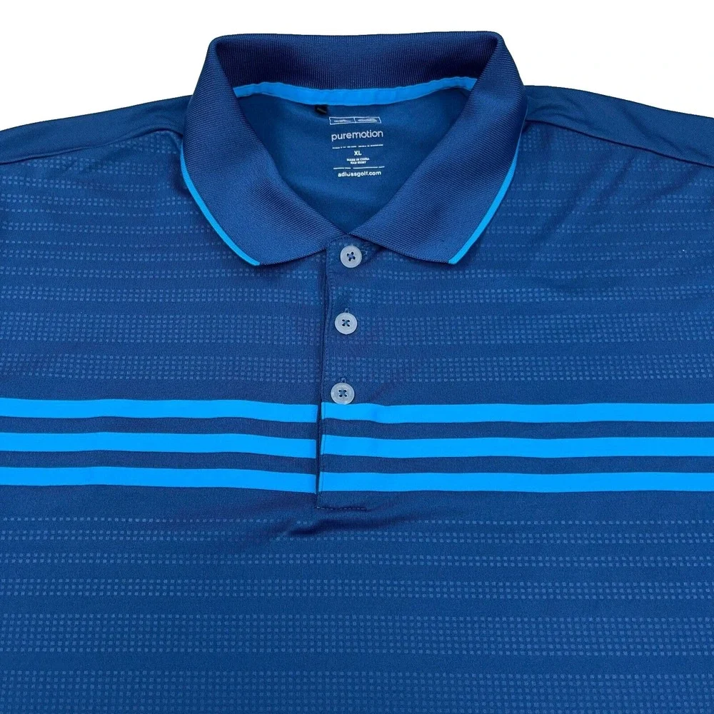 Adidas Polo Shirt Men XL Blue Performance‎ Pure Motion Clima Cool Golf Spotted